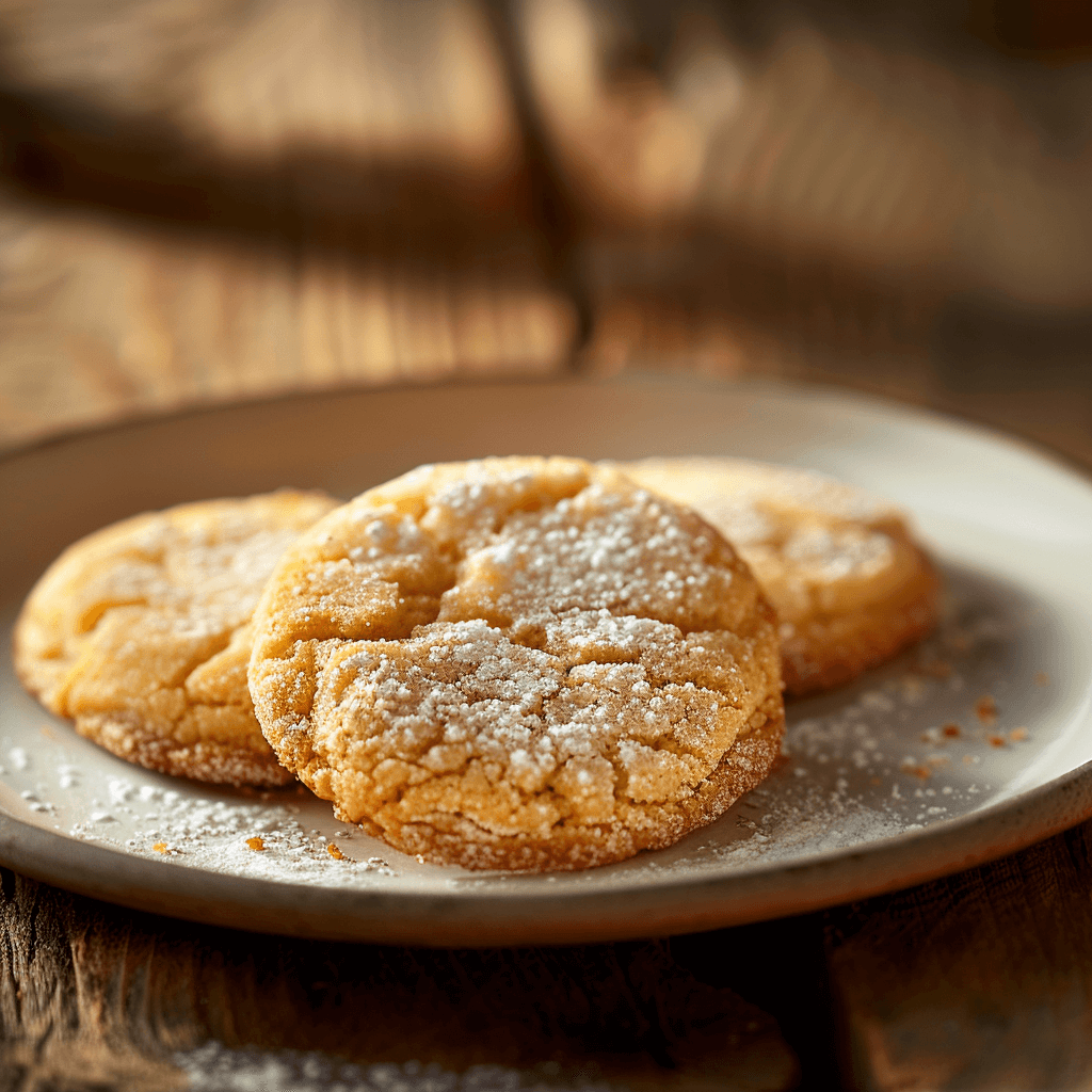 Homemade 4-ingredient butter cookies with crumbly edges, dusted with powdered sugar