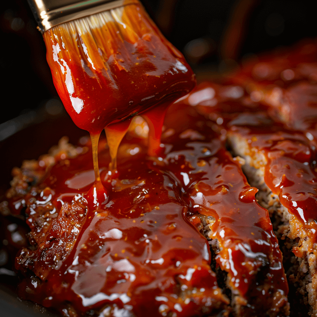 Adding a sweet and tangy glaze to Crockpot Meatloaf.