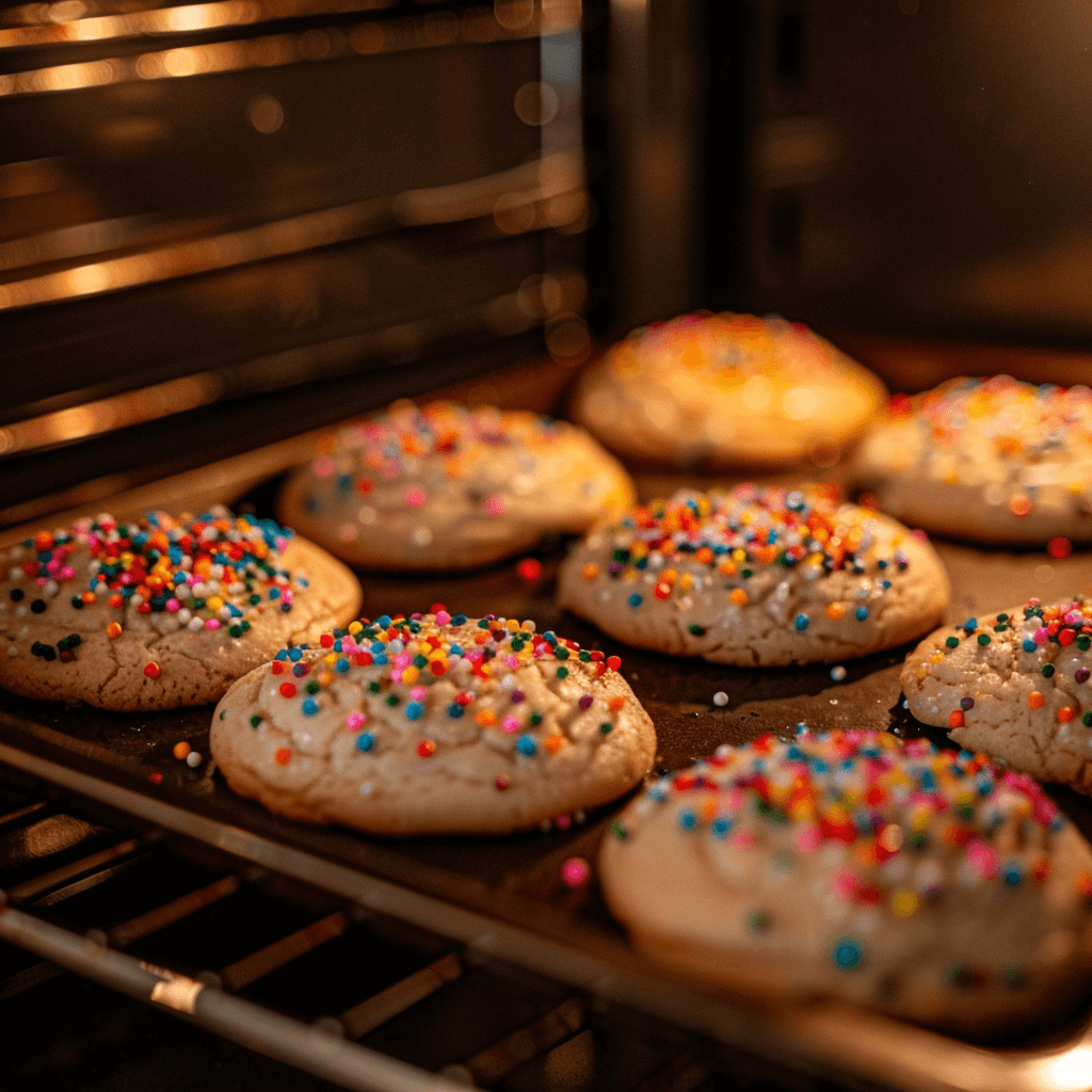 A baking sheet of unbaked birthday cookies ready to go into the oven.