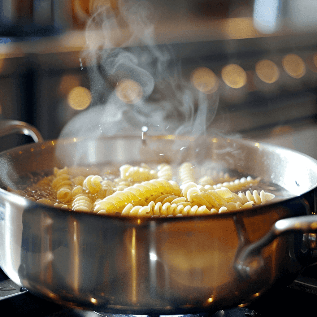 Cellentani pasta boiling in salted water