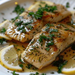 Butter-poached sturgeon served with roasted asparagus and mashed potatoes