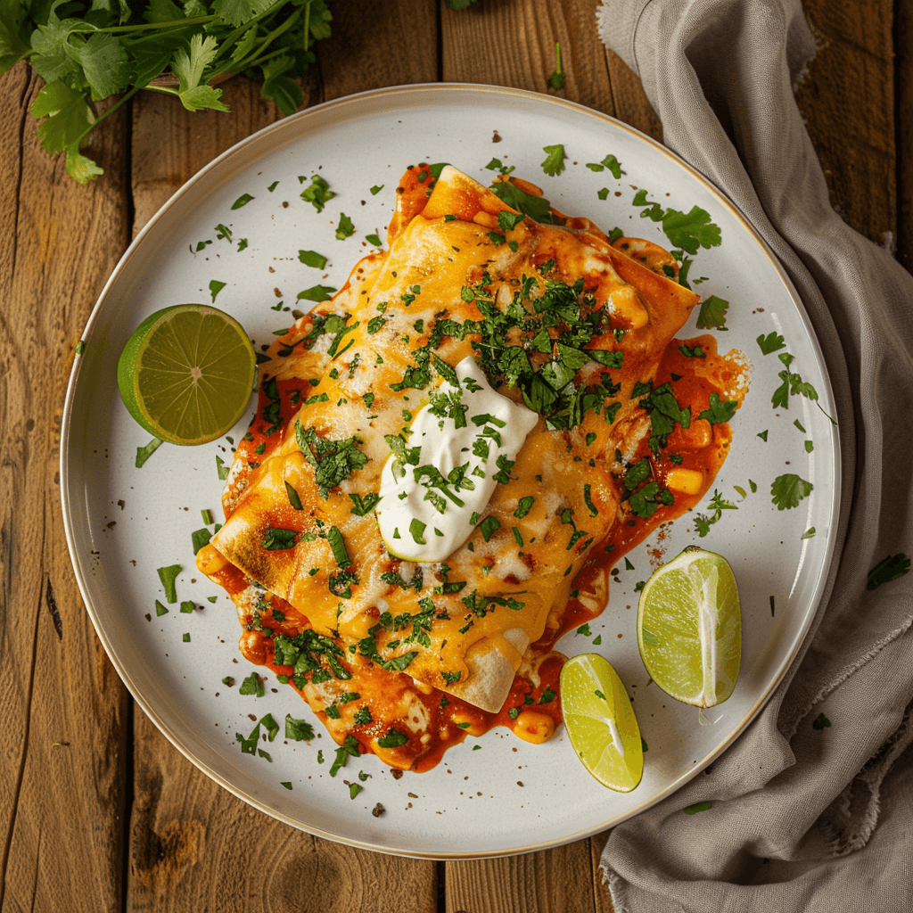 Enchiladas Topped with Homemade Sauce and Cheese