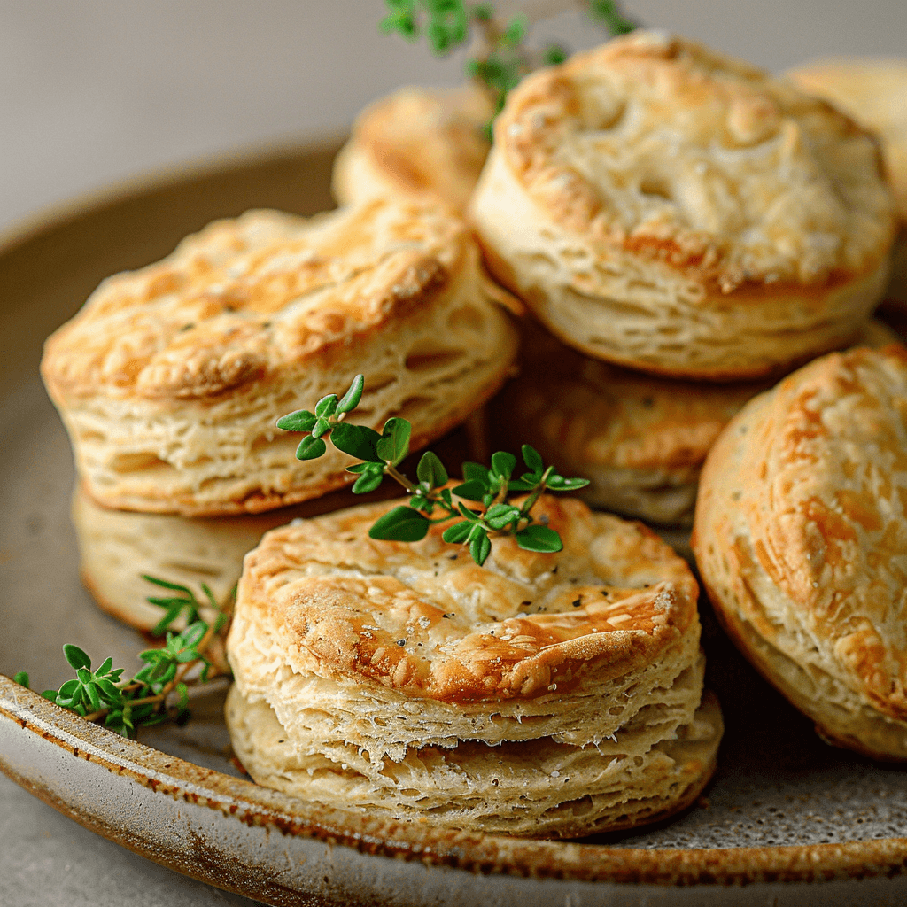 Freshly baked homemade biscuits on a ceramic plate.