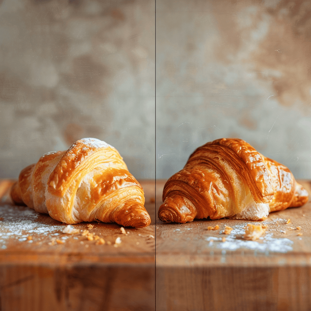 Frozen croissants arranged on a baking sheet lined with parchment paper.