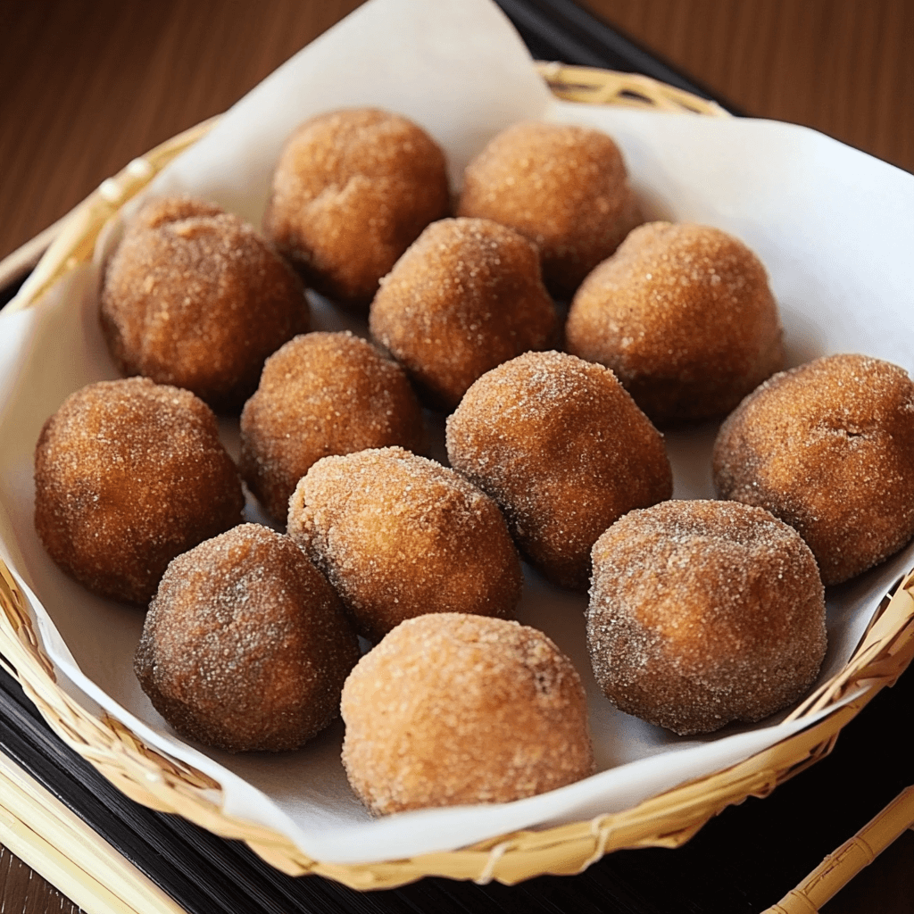 Golden Sata Andagi Okinawan doughnuts served on a traditional plate