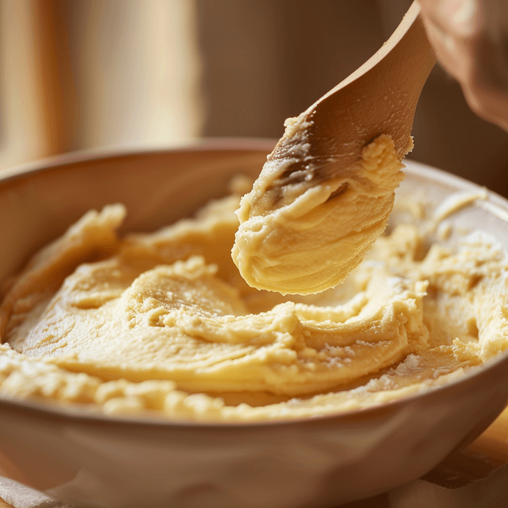 Mixing cornmeal dough for Albanian Pispili recipe.