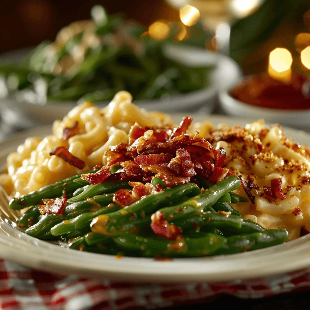 Southern-Style Green Beans served alongside creamy mac and cheese