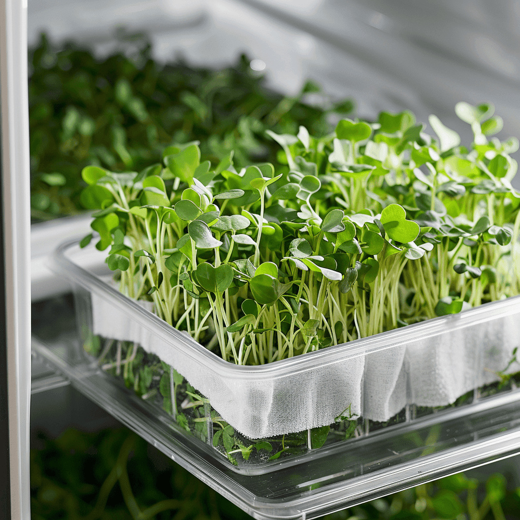 Proper storage of microgreens in an airtight container.