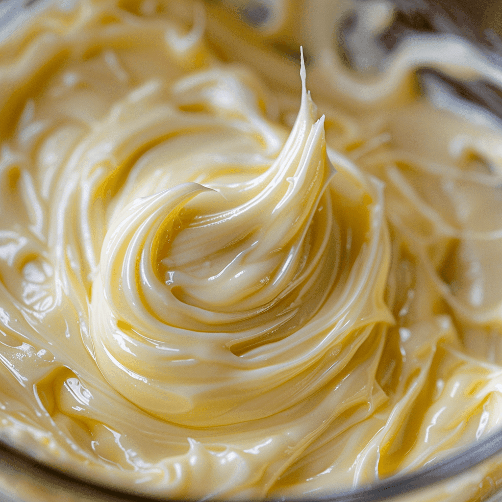 Creamy homemade mayonnaise being whisked in a glass bowl for a smooth finish