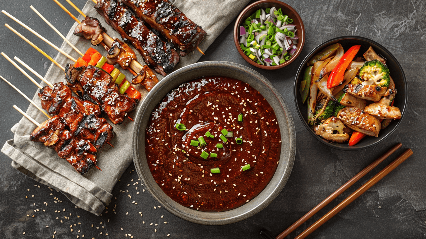 Delicious Korean BBQ sauce drizzled over grilled meat, homemade recipe.