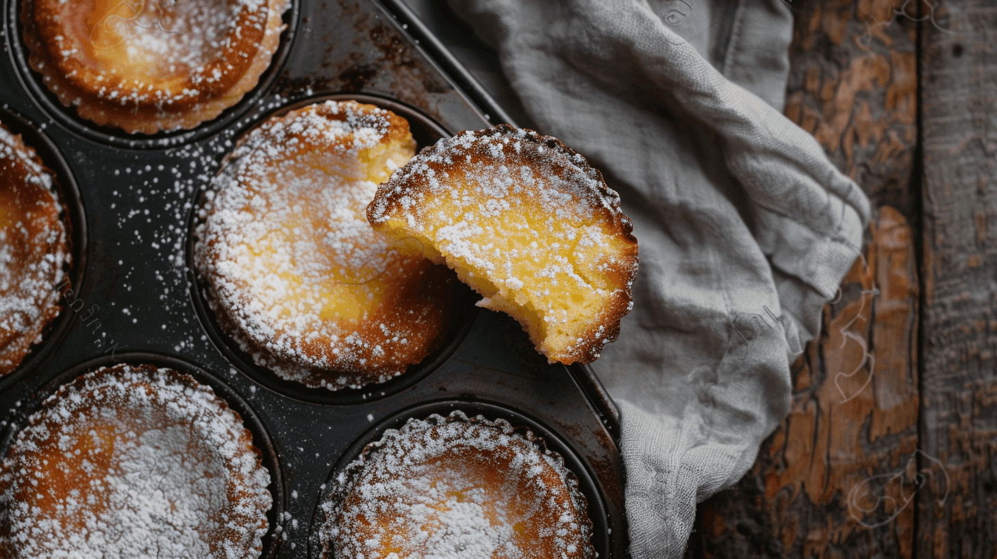 Slice of Baby Lemon Impossible Pie showing creamy texture and golden crustless edge.