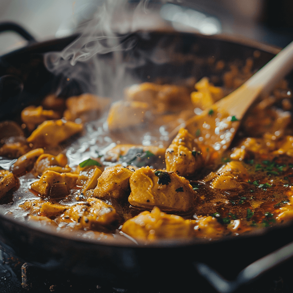 Step-by-step cooking process of Simple Chicken Curry in a simmering pot