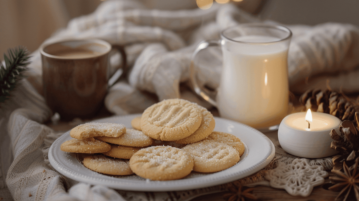 Classic Sugar Cookies served on a plate with a glass of milk, perfect for a cozy treat.