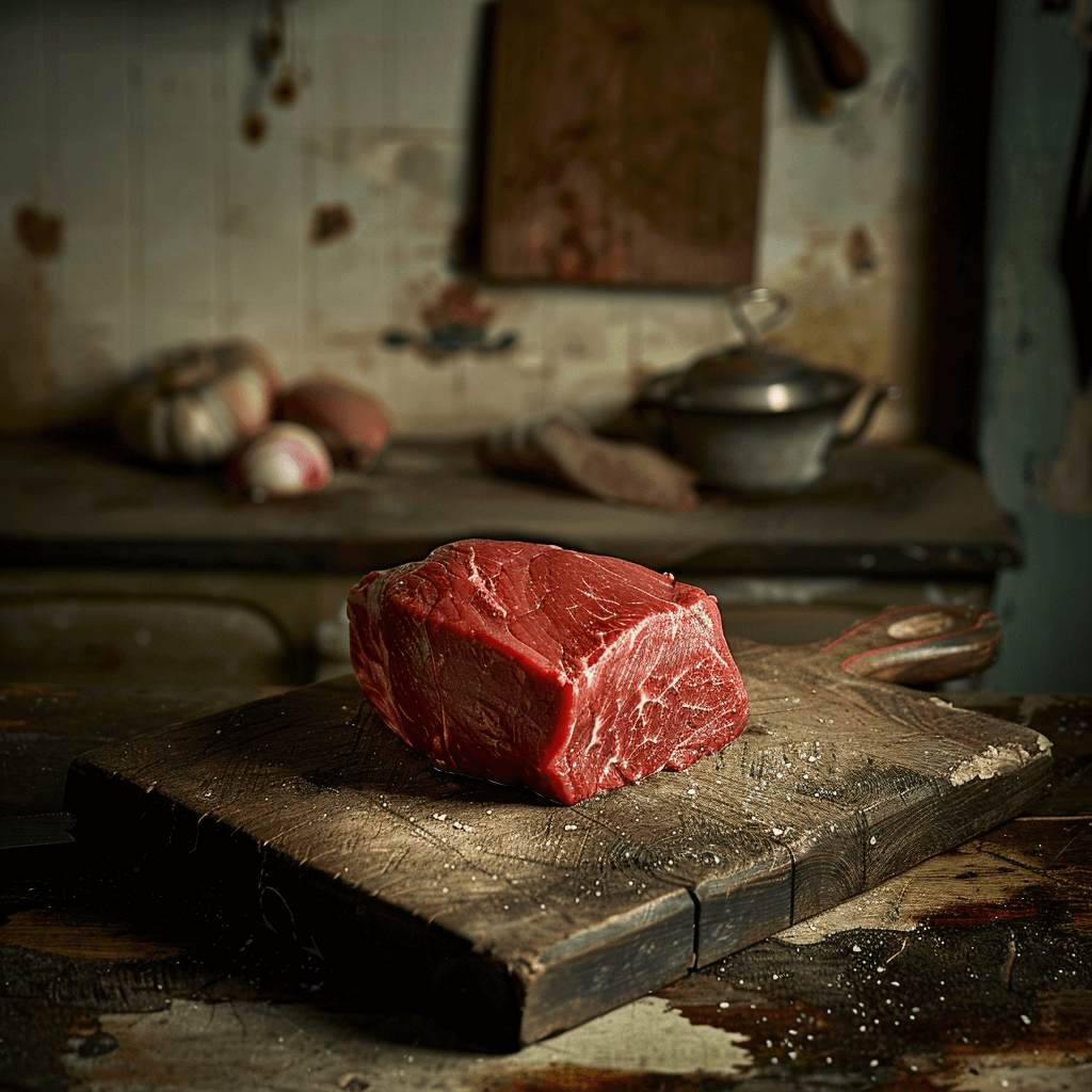 Raw chuck roast with marbling on a wooden cutting board
